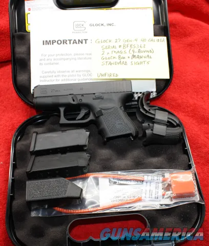 Glock 27 Gen-4 .40 Pistol, Unfired, Standard Sights, 2 Mags