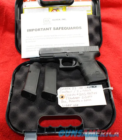 Used Glock 23 Compact .40 Caliber Pistol, 2 Mags & Glock Box