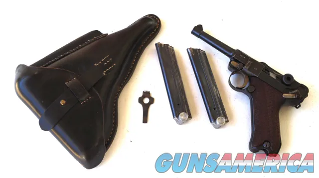 1915 DWM POLICE GERMAN LUGER RIG WITH 2 MATCHING # MAGAZINES