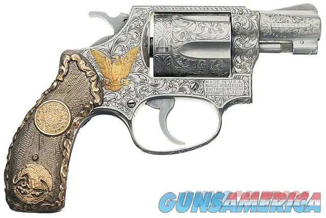 S&W MODEL 60 STAINLESS STEEL CUSTOM ENGRAVED WITH STERLING SILVER & 14K GOLD GRIPS AND 14K GOLD ACCENTS. FABULOUS HEIRLOOM PIECE ACCENTS.  Img-1