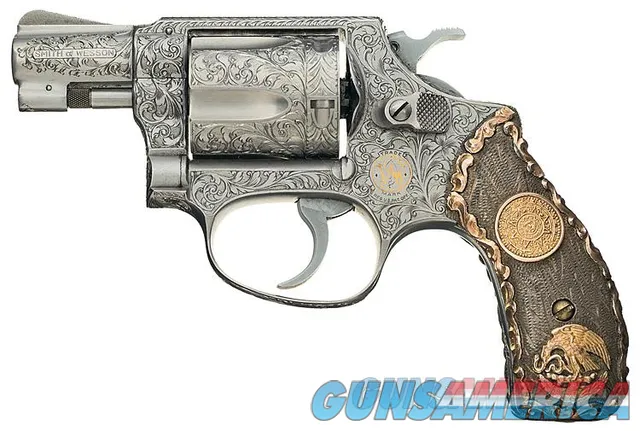 S&W MODEL 60 STAINLESS STEEL CUSTOM ENGRAVED WITH STERLING SILVER & 14K GOLD GRIPS AND 14K GOLD ACCENTS. FABULOUS HEIRLOOM PIECE ACCENTS.  Img-2
