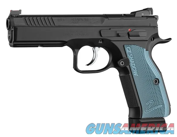 CZ-USA Shadow 2 Optics-Ready 9mm Luger 4.89" | Overall Black Finish & Blue Aluminum Grip | Non-Tilted Barrel & Picatinny Rail