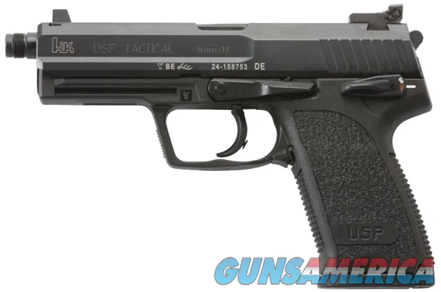 HK USP Tactical V1 9mm Luger Caliber with 4.86" Threaded Barrel, 15+1 Capacity, Overall Black Finish