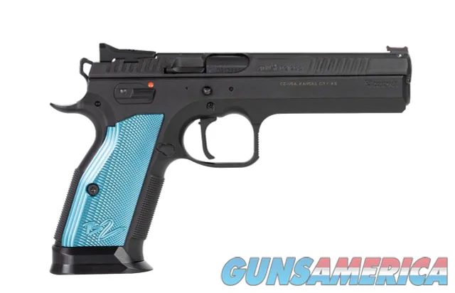 CZ Tactical Sport 2 9mm Luger 5.23" Barrel | Black Steel Aggressive Checkered Blue Aluminum Grip