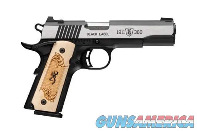 Browning 1911-380 Black Label Medallion 4.25" Barrel | Stainless Steel/Black With Maple Grips