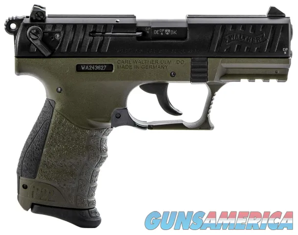 Walther Arms P22 Q Military 22LR 10+1 3.42" Threaded, Black Tenifer Serrated/Steel Slide, OD Green Poly, w/Pic Rail