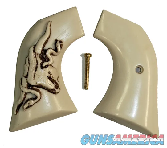 Ruger Vaquero XR3-Red Ivory-Like Grips, Relief Carved Steer & Snake