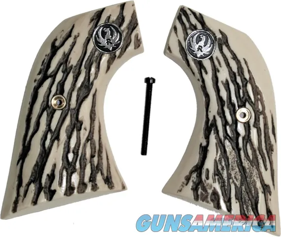 Ruger New Vaquero 2005 & 50th Anniv. Blackhawk .357 Grips, Barked Stag-Like, With Medallions
