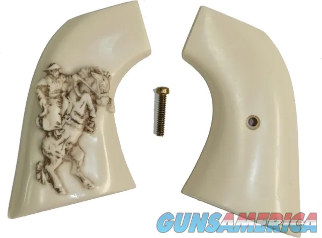 EMF1873 SA Great Western II Revolver Ivory-Like Grips, Antiqued Relief Carved Cowboy