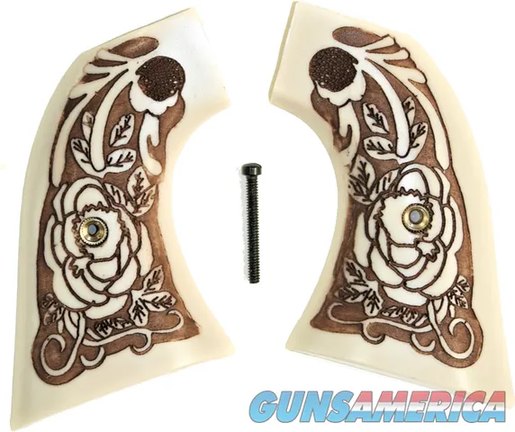 Hawes Western Marshall Ivory-Like Grips, Antiqued Relief Carved Rose