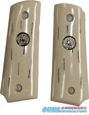 Colt 1911 Officers Model Ivory-Like "Barked" Grips With Medallions