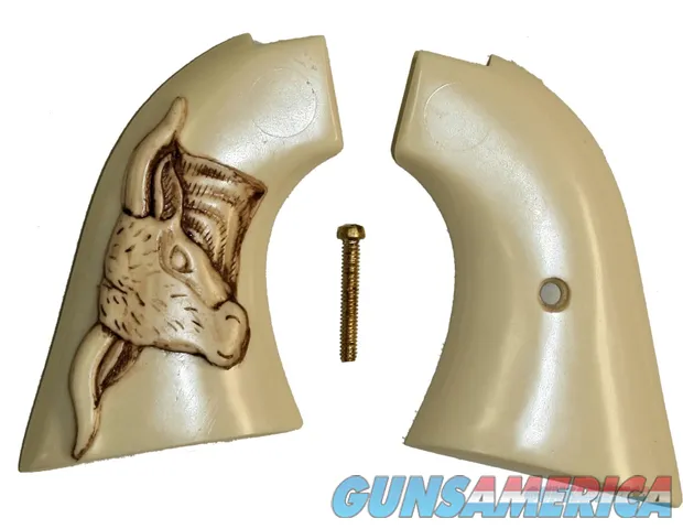Colt Scout & Frontier Ivory-Like Grips With Antiqued Relief Carved Steer