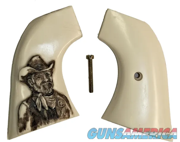 EMF1873 SA Great Western II Revolver Ivory-Like Grips, Antiqued Relief Carved Texas Ranger