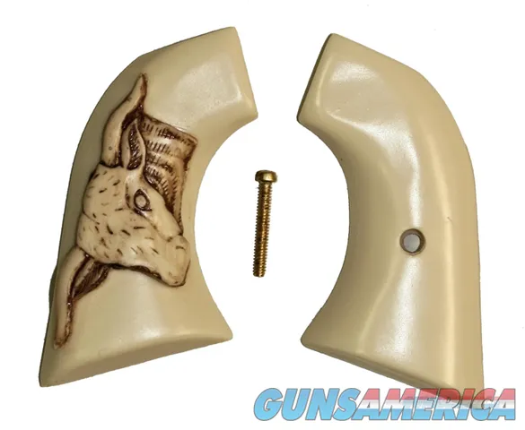 Hawes Western Marshall Ivory-Like Grips With Antiqued Relief Carved Steer Head