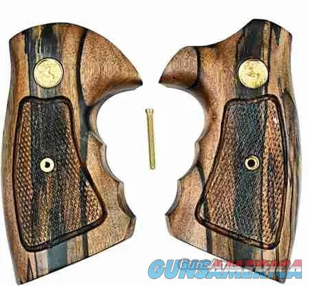 Colt Python Checkered Tigerwood Grips With Medallions 