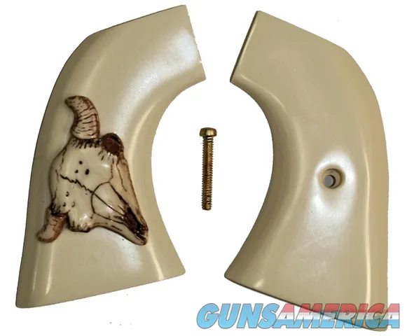 VA Dragoon Ivory-Like Grips With Antiqued Relief Carved Bison Skull