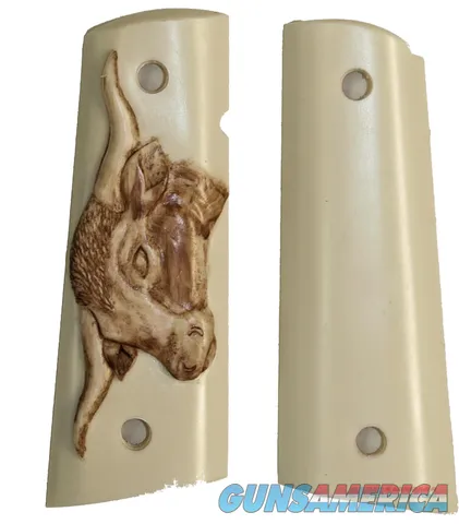 Colt 1911 Ivory-Like Grips With Antiqued Relief Carved Long Horn