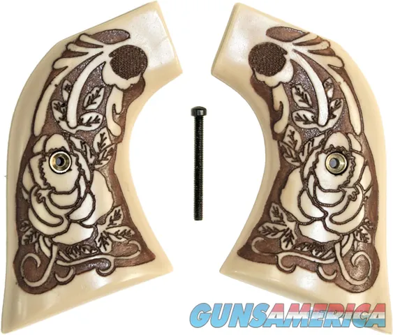Ruger Vaquero XR3-Red Ivory-Like Grips, Antiqued Relief Carved Rose