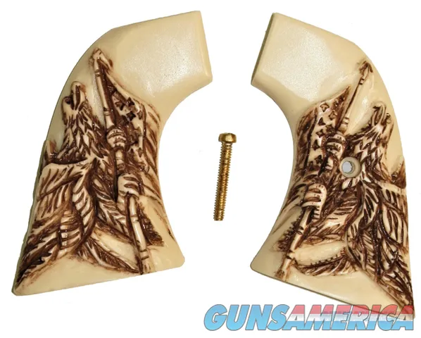 Colt SAA Ivory-Like Grips, 1st & 2nd Gen, Antiqued Relief Carved Eagle & Flag