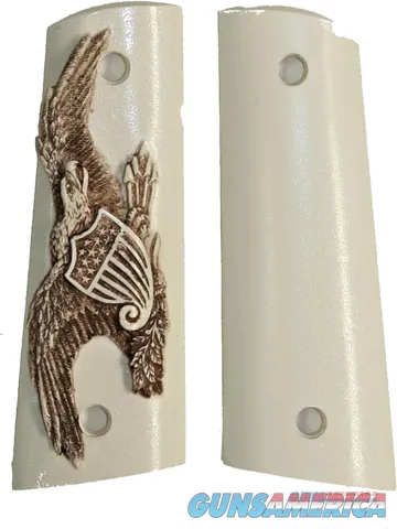 Colt 1911 Ivory-Like Grips, Antiqued Relief Carved American Eagle With Shield