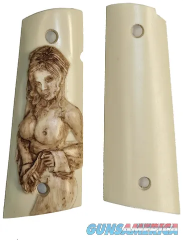Colt 1911 Ivory-Like Grips, Antiqued Relief Carved Semi-Nude
