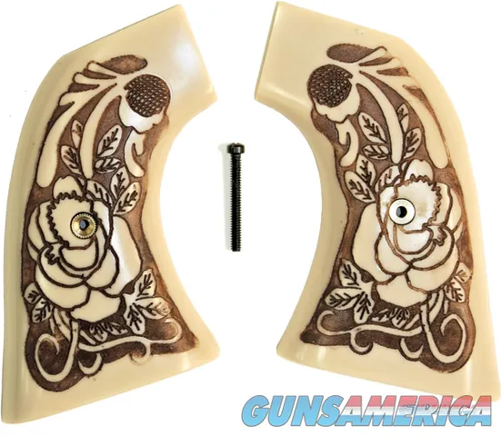 VA Dragoon Ivory-Like Grips With Antiqued Relief Carved Rose
