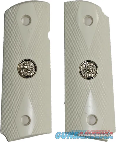 Colt 1911 Officers Model Ivory-Like Grips, Checkered With Medallions