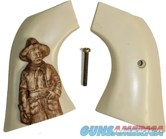 Ruger Vaquero XR3-Red Ivory-Like Grips, Antiqued Relief Carved Vaquero Cowboy