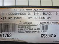 CZ Custom Shop 75 AccuShadow 2 NIB 9mm 91763 4.89" 17+1 CZ75 Accu Shadow 2 RARE SALE