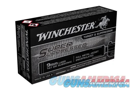 500 Round Case Winchester Super Supressed 147gr. FMJ 9mm Luger Ammunition 9x19 NIB SUP9