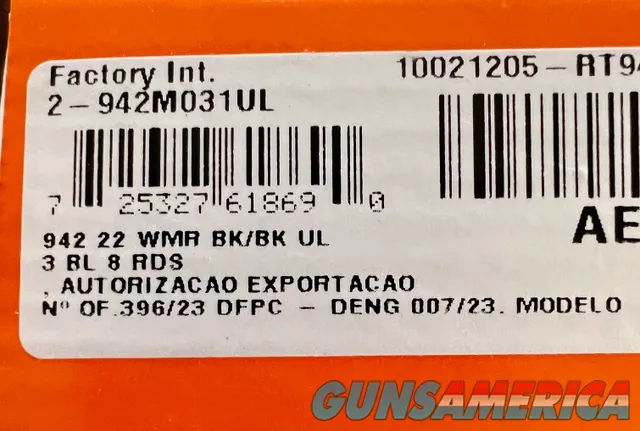 Taurus 942 Ultra-Lite .22WMR 2-942M041UL NIB 8-Shot 3" Black M942