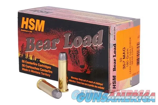500 Round Case HSM Bear Load .357 Magnum 180gr. Lead RNFP Gas-Check @ 1200FPS .357mag