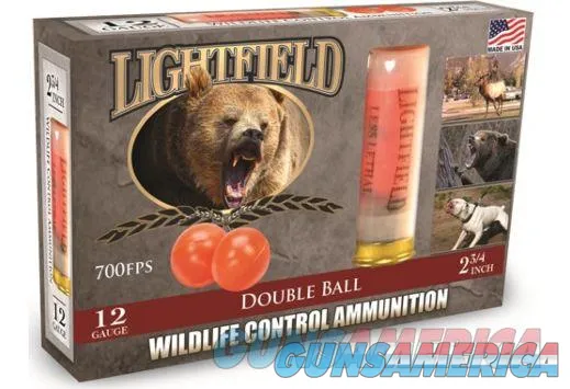 50 round Case Lightfield 12ga 2-3/4" 2-Ball Home Defense / Wildlife Control Rubber Ball Ammunition 12 Gauge CWDB12