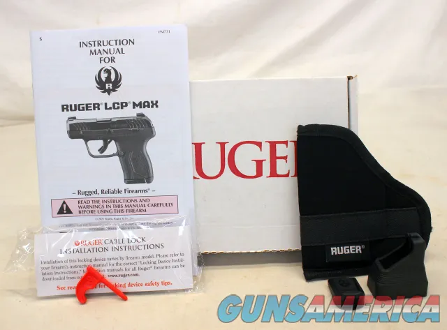 Ruger LCP MAX semi-automatic pistol .380ACP Box Manual (2) Pouches