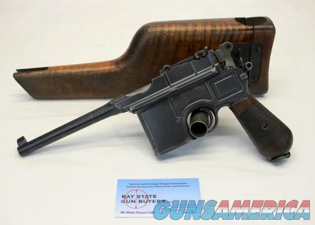 1915 Mauser C96 BROOMHANDLE semi-auto pistol 7.63x25 MATCHING #s w/ Shoulder Stock