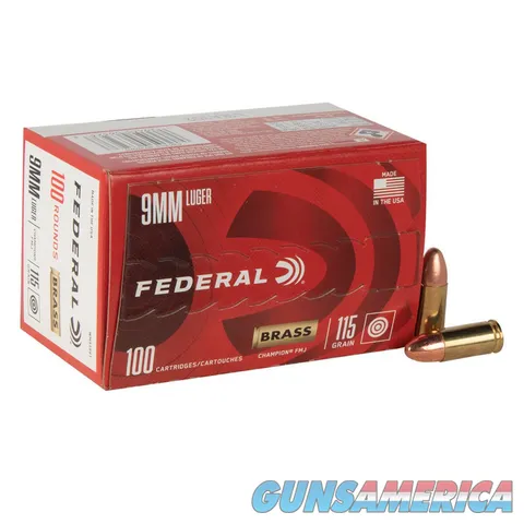 Federal/Speer FEDERAL 9MM LUGER 115 GRAIN FMJ BRASS 100 ROUND BOX