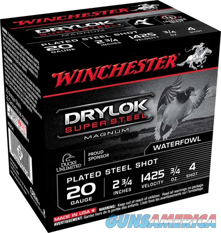 Winchester WINCHESTER DRYLOK SUPER STEEL 20 GAUGE 2 3/4 INCH 3/4 OZ 4 SHOT