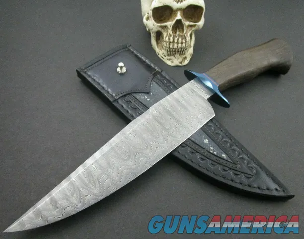 Mozolic Knives Damascus Fighter / Bowie Blued Fittins & Copper Inlays
