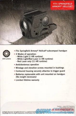 Streamlight, TLR-6, Tac Light with Laser, fits Springfield Hellcat, Black, C4 LED, 100 Lumens, Red Laser 