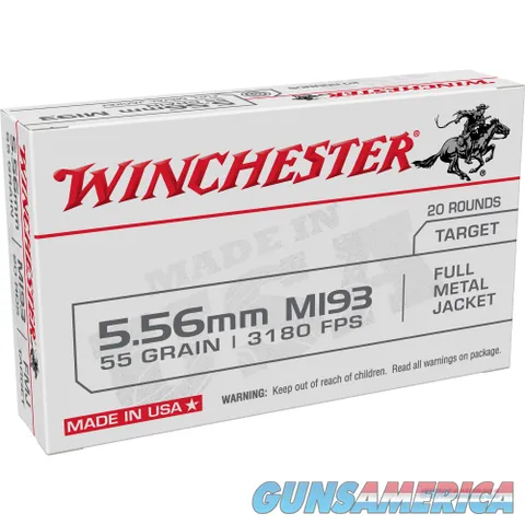 Winchester Ammunition, M193, 556NATO, 55 Grain, Full Metal Jacket, 20 Round Box