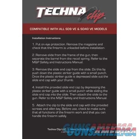 Techna Clip SDBA Gun Belt Clip – Smith & Wesson SD 9/40 VE - Ambidextrous 