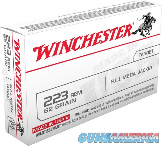 Winchester Ammo USA223R3 USA 223 Rem 62 gr Full Metal Jacket (FMJ) - 20 Round Box