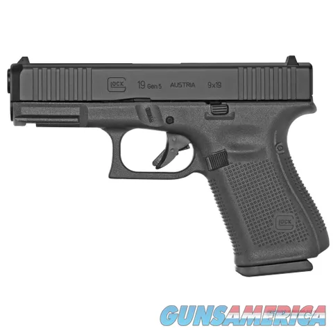 Glock G19 Gen5 9mm, 4.02" Barrel, Black nDLC Slide, Fixed Sights, 15rd