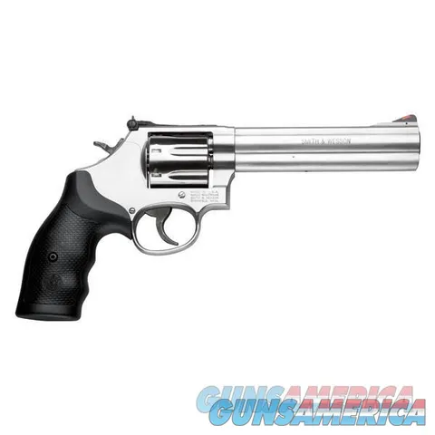 Smith & Wesson Model 686 Plus 357 Mag or 38 S&W Spl +P Stainless Steel 6" Barrel & 7rd Cylinder, Satin Stainless Steel L-Frame, Red Ramp FrontWhite Outline Rear Sights, Internal Lock