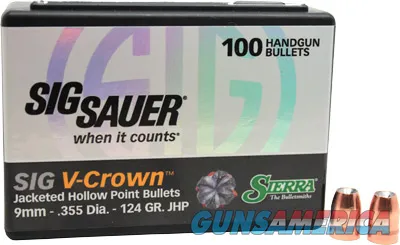 Sierra SIERRA BULLETS 9MM .355 124GR JHP SIG V-CROWN 100CT