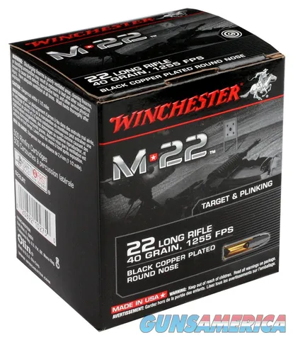 Winchester Repeating Arms WIN AMMO .22LR M22 1255FPS. 40GR. BLK COPR PLTED RN 1000PK