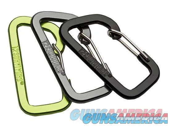 12 Survivor 3 pack (Gray, Black, and Green) Carabiners