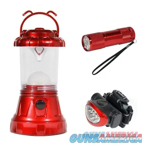 Sona Enterprises 3 Piece Camping LED Lighting Set - Includes Lantern, Headlamp, and Handheld - Red