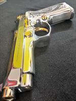 GORGEOUS Beretta 92 Custom 24k gold and bright stainless scrimshaw grips Img-5