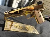 24k Gold Colt Officers MKIV custom compensator .45 1911 bonded ivory grips UNIQUE beautiful gun FACTORY BOX Img-1
